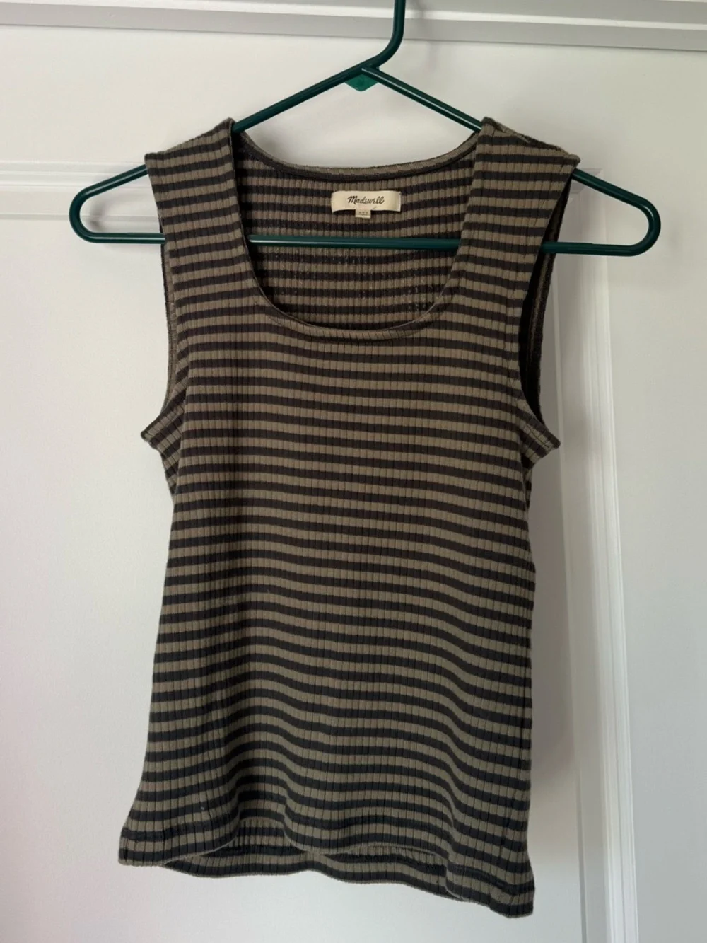 Madewell Ribbed Striped Tank Top XXS Brown Neutral Sleeveless Fitted Basic - Picture 1 of 3